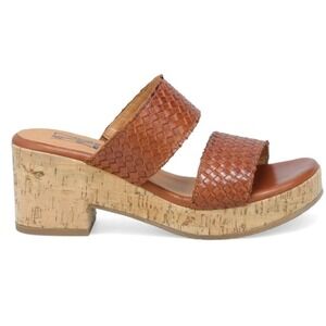 Miz Mooz Genna Cork Wedge Slide Sandals Women Brown Leather‎  EU 38 US 7.5 8 NEW